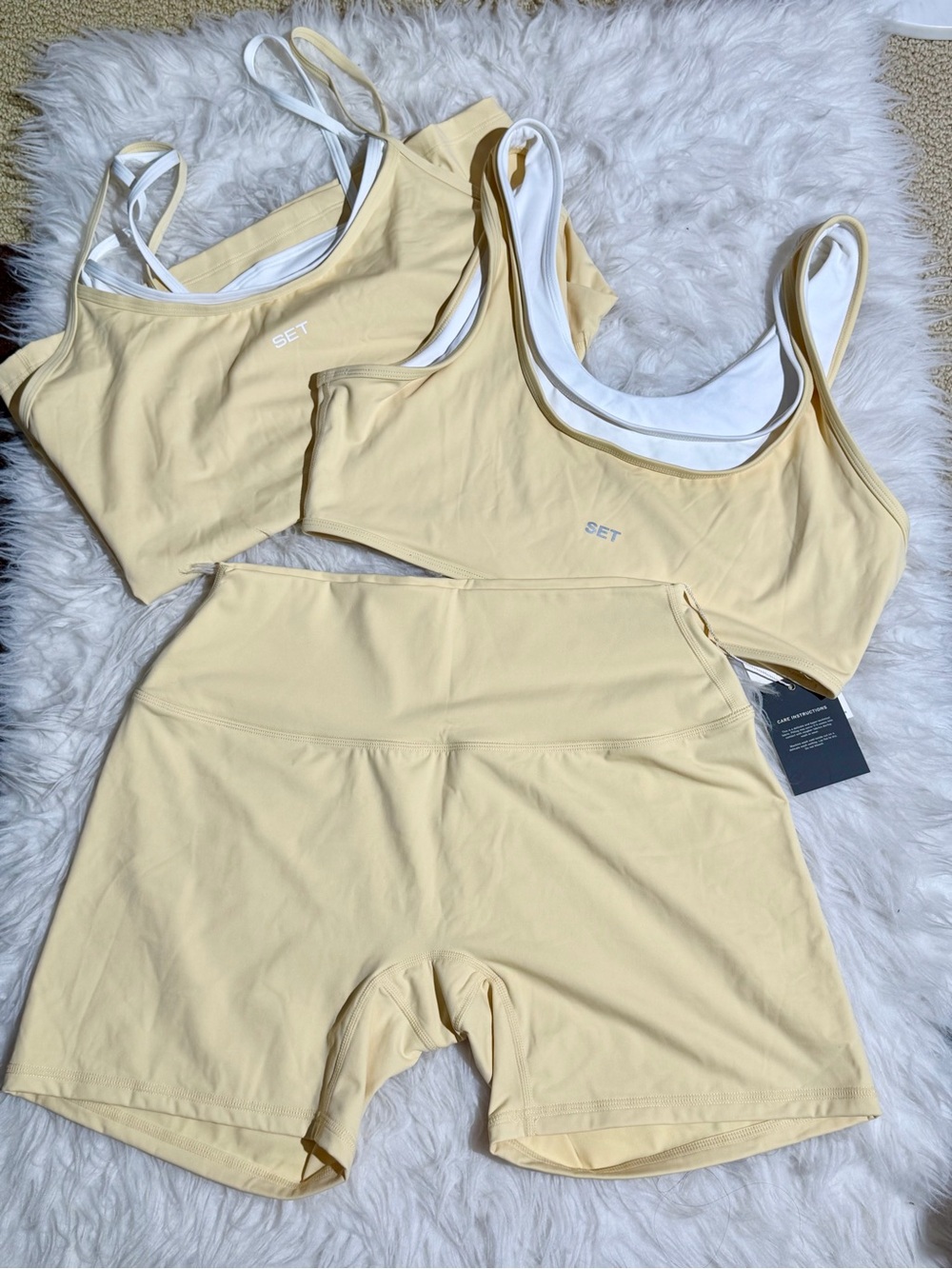 NEW Set Active XL Butter Yellow Matching Set Shorts Sports Bra Tank Top Workout